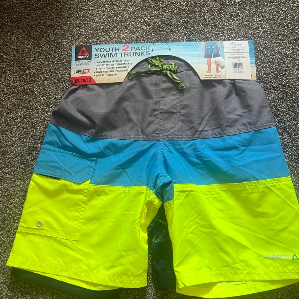 Boys Swim Trunks - Gray, Blue, and Yellow